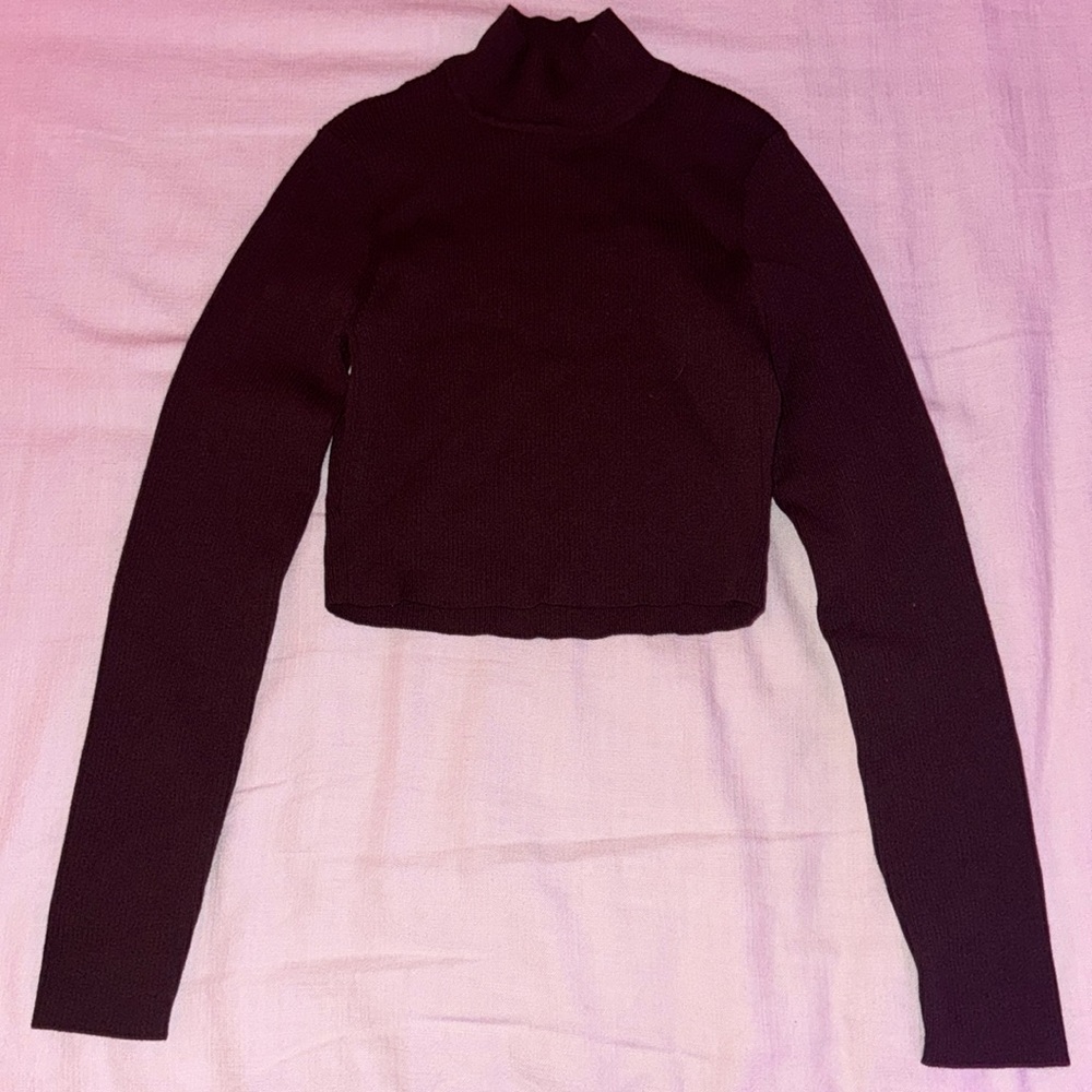 Mock Neck Long Sleeve Brown Knit Top